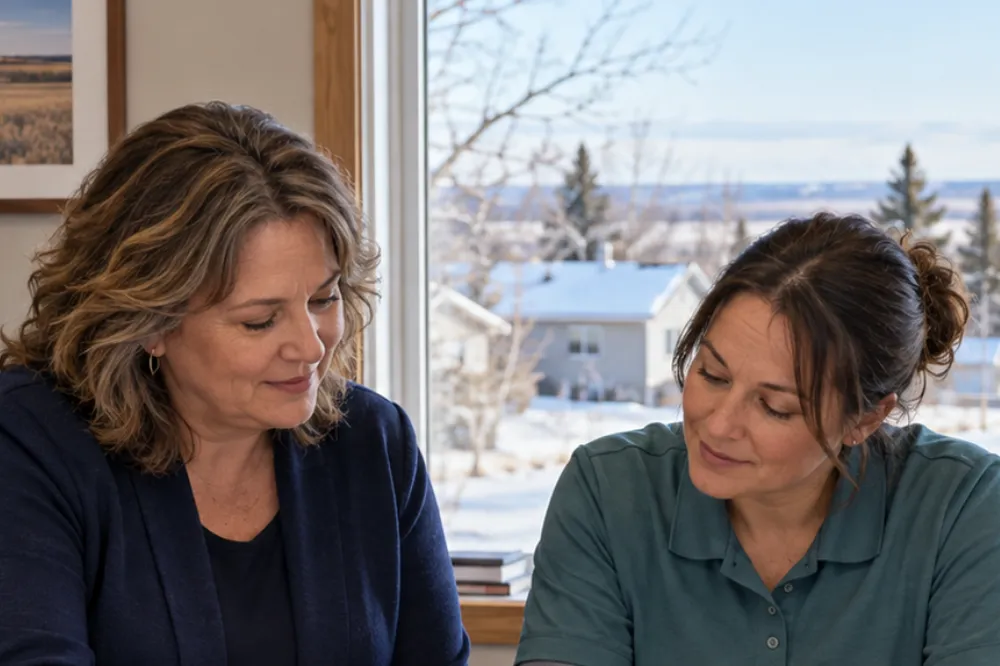 A supervisor and a caregiver talking through a visit
